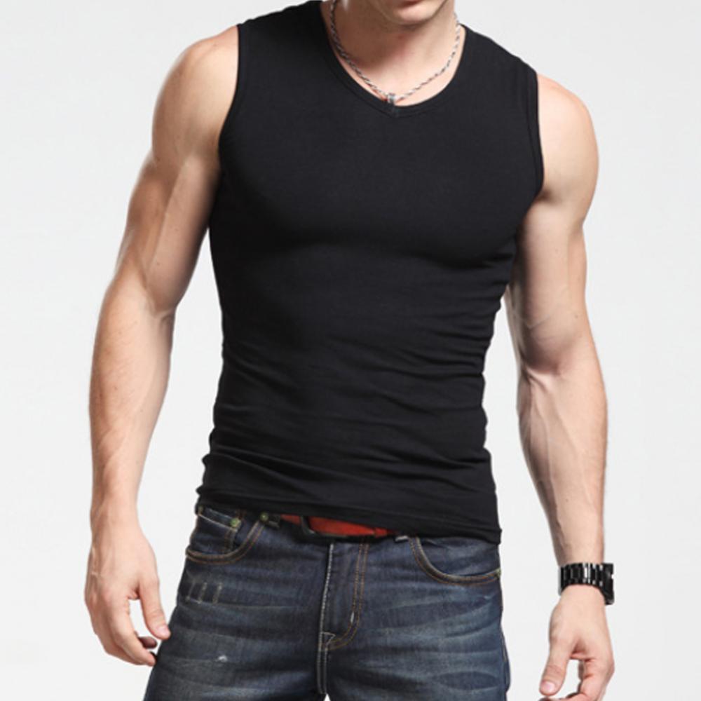 2021 패션 남자 솔리드 컬러 캐주얼 스포츠 T 셔츠 민소매 라운드 넥 조끼 슬림 피트 니스 탱크 탑 Undershirt 남자 의류
